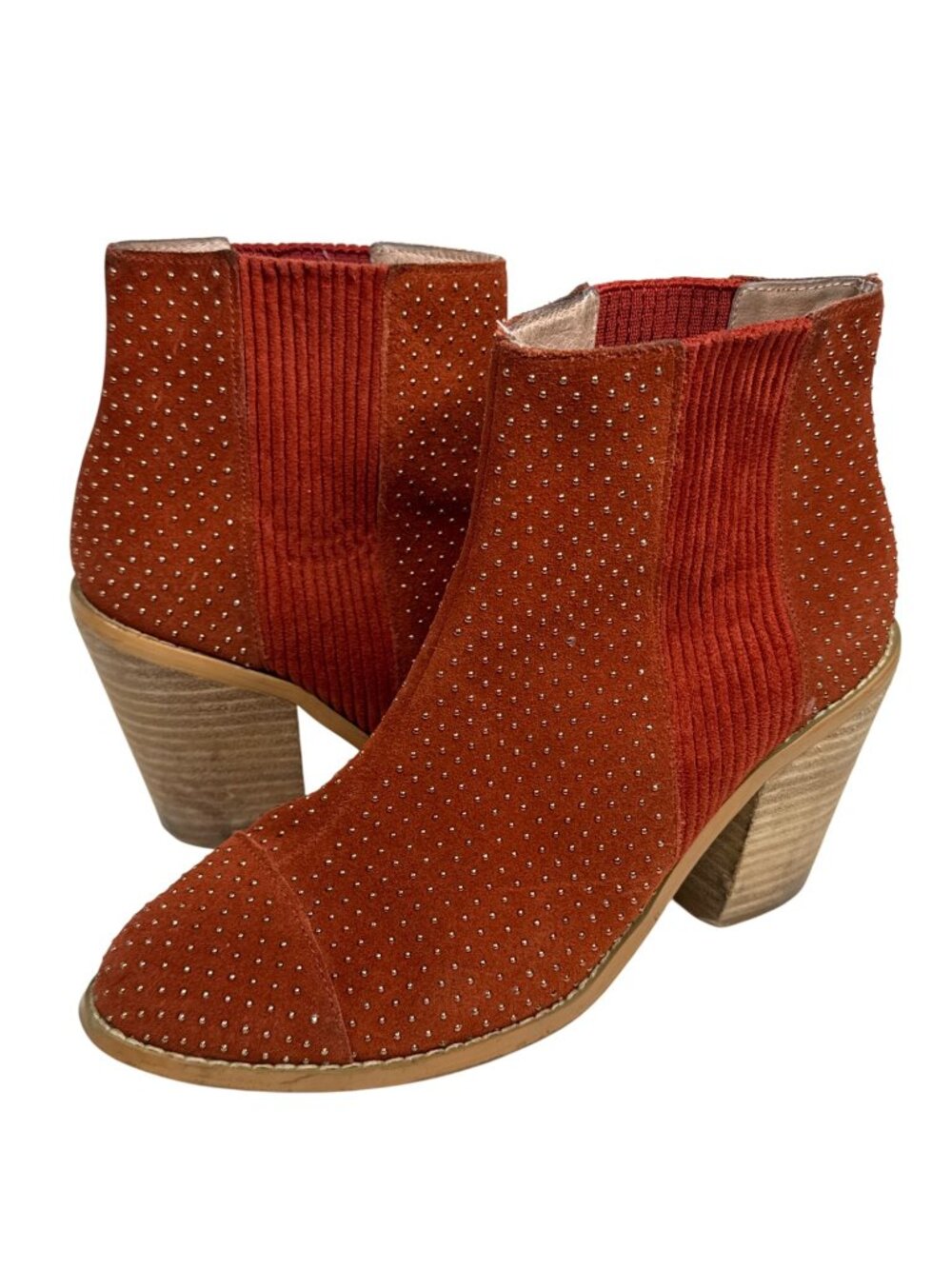Anthropologie Womens 7.5 Orange Suede Ankle Boots Block Heel Western Boho